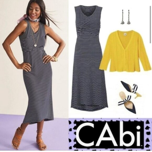 Cabi stripe launch maxi dress women's size medium sleeveless knit blue white - Picture 8 of 8